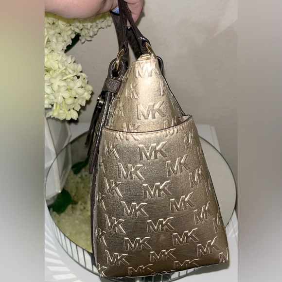 Michael Kors GoldBrown Sullivan Logo Convertible Handbag Strap not incl. - Picture 8 of 16